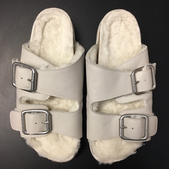J/SLIDES Shoes - Anthropologie J/Slides Lynx Shearling Double Buckle Sandal Size 9
